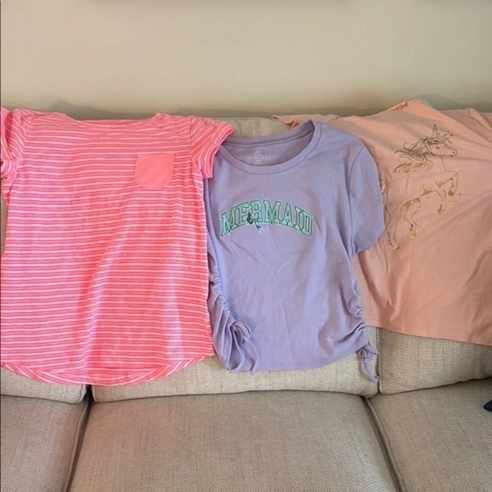 Set:Pink Striped Tee and Purple Mermaid Shirt Set